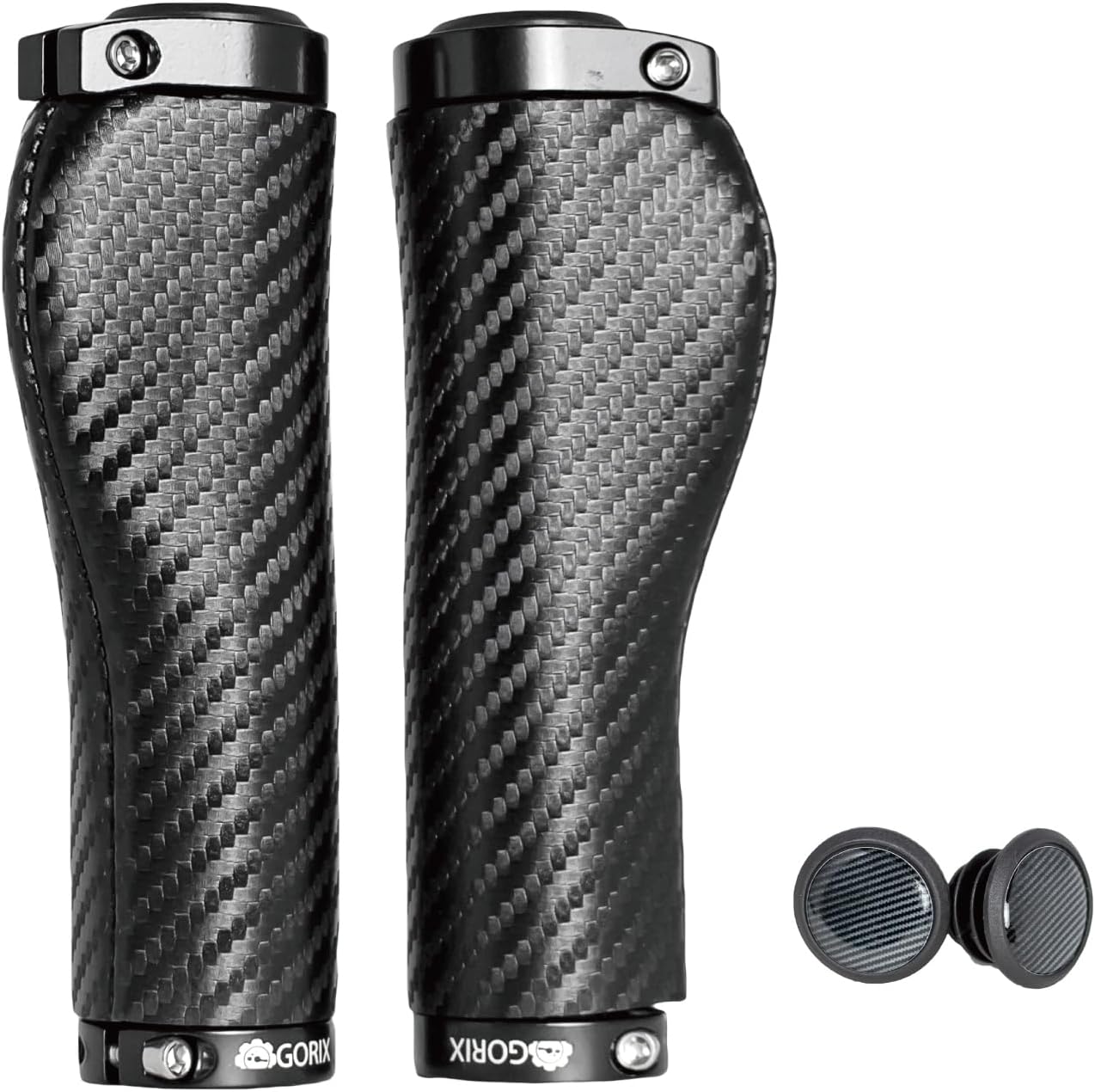 GORIX Bike Ergo Grips Bar End Cycle Double Lock On Carbon Pattern Handlebar Mountain Bicycle MTB [94mmｘ94mm・130mmｘ94mm・130mm×130mm](GX-BONC6) (Long:130mm×Long:130mm)