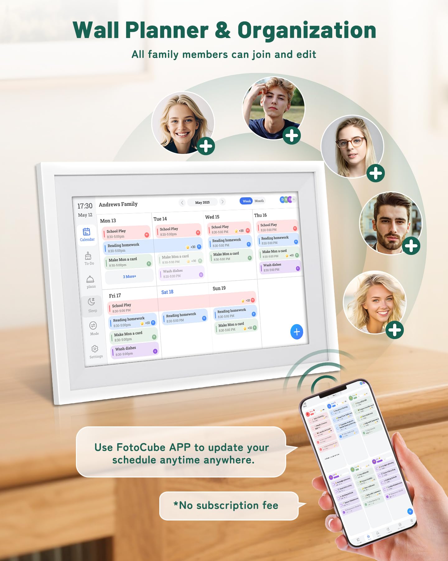 Calendario digitale da parete con touchscreen, calendario intelligente da 10 pollici, calendario elettronico per la famiglia, calendario digitale WiFi per la famiglia, grafico delle faccende
