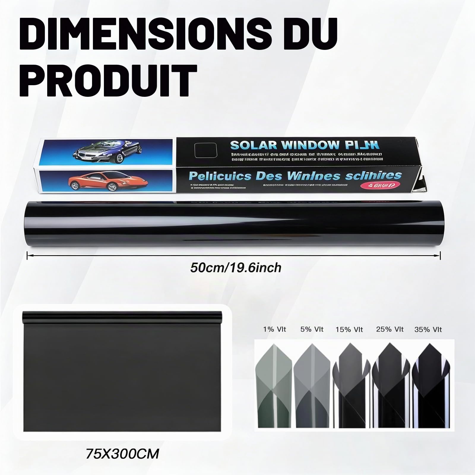 Film teinté pour voiture - 75 x 600 cm - 35 % VLT - Film teinté autocollant - Film de protection solaire avec protection UV et IR - Protection contre la chaleur et l'éblouissement - Film brise-vue