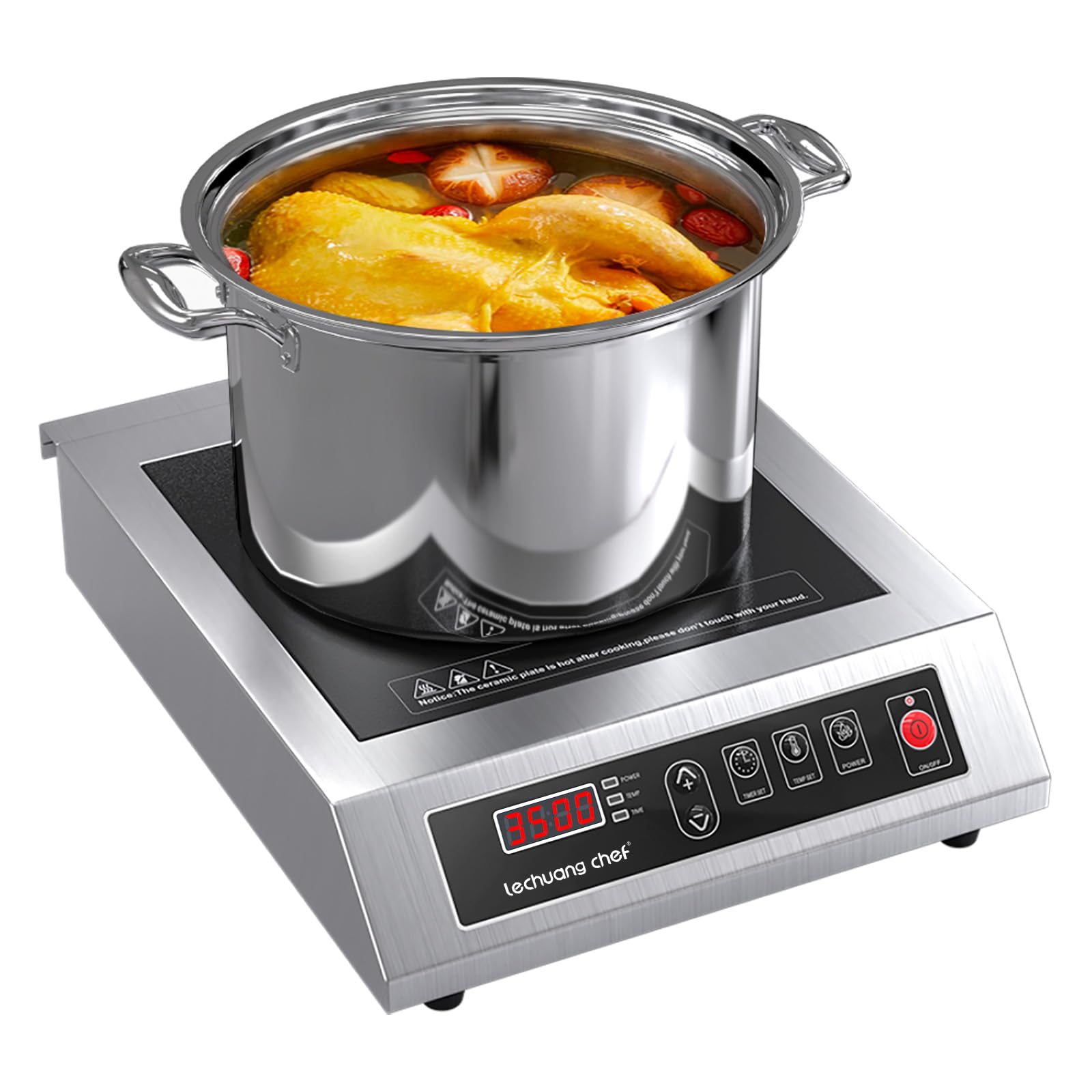 Lechuang Chef Commercial Induction Hob 3500W, All-metal Body Induction Cooker, 60 KG Load Capacity, Upgrade Hot Plate, 10-Level Temperature and Power Setting, 24 hours timer