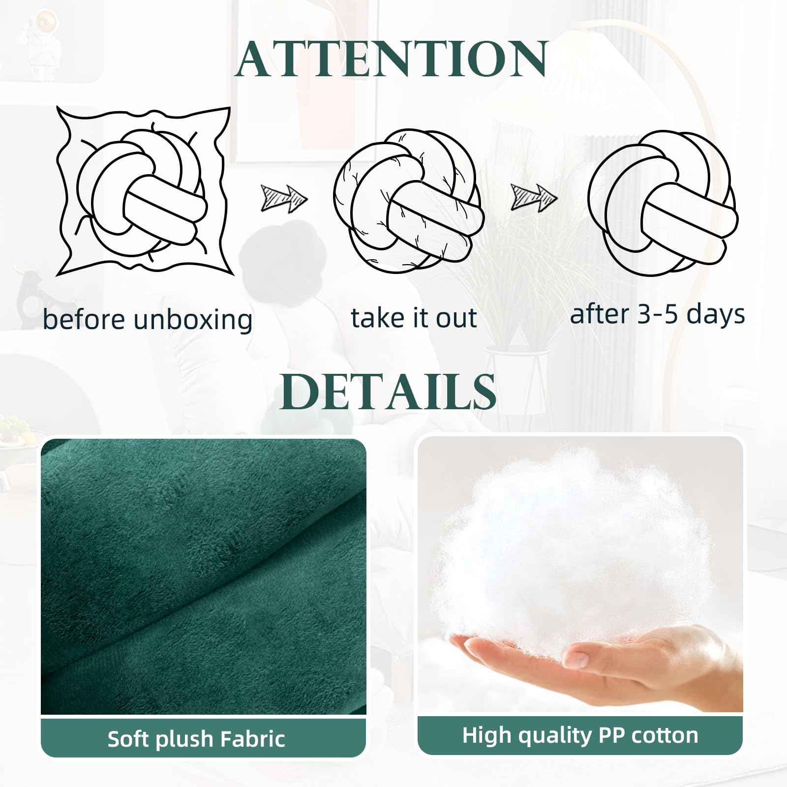 Wadser Short Plush Knot Ball Pillow, Waist Cushion Home Decoration Plush Throw Pillow Cushion for Sofa Car Office Decor, (Light Blue, 9.8x9.8)