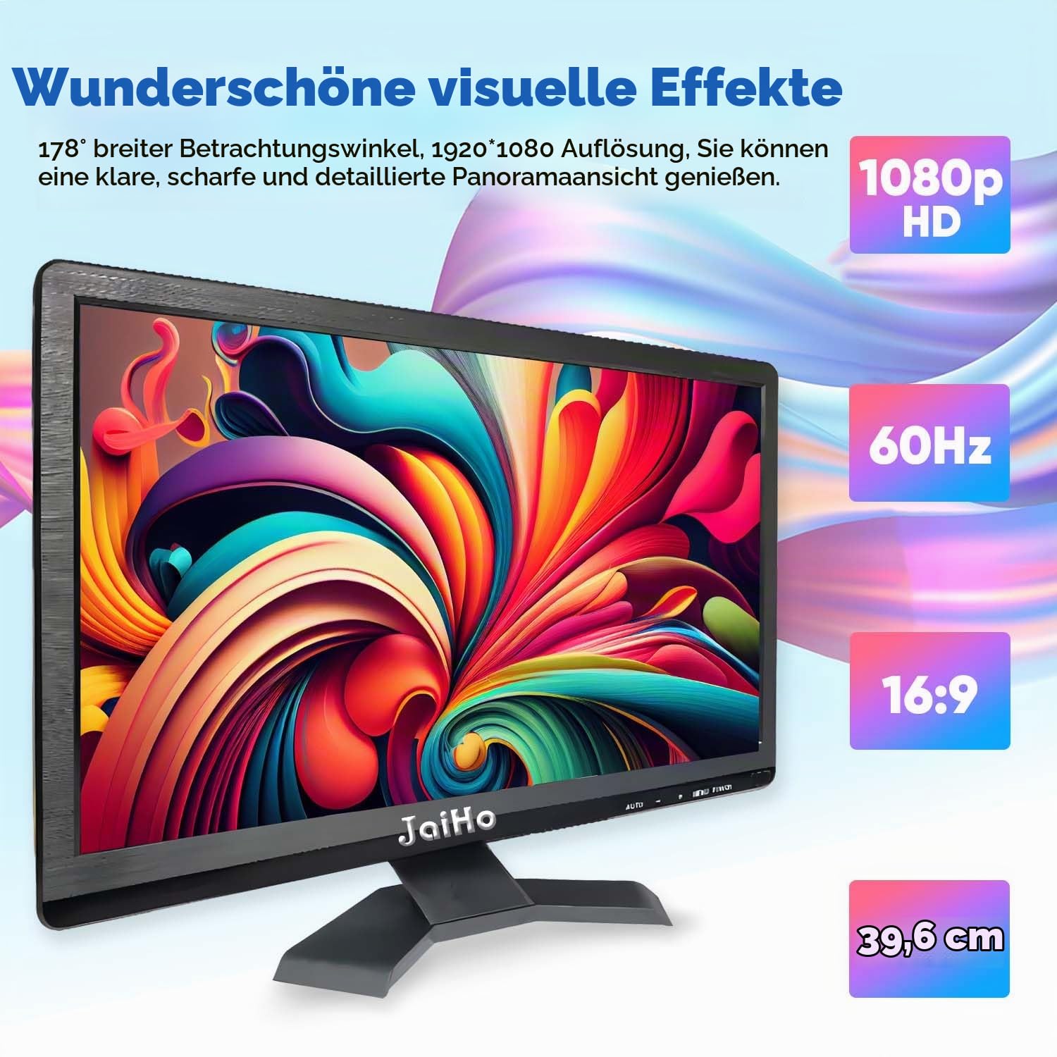 JaiHo 15.6 Zoll Monitor 16:9, CCTV Überwachungsmonitor Metallgehäuse, 1080P Full HD LCD Bildschirm mit BNC HDMI VGA AV USB, Industrie PC Display für Kasse Server, Inklusive Wandhalterung
