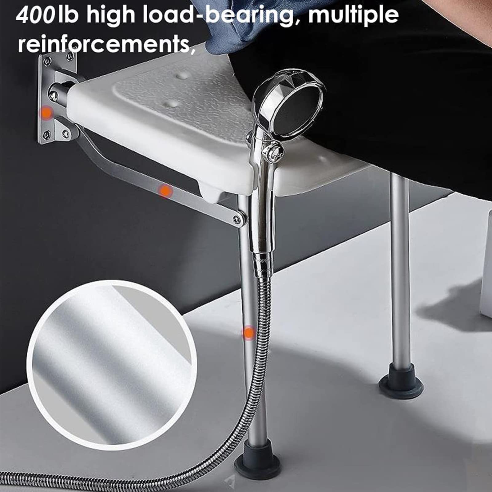 Silla Ducha Plegable,Asiento Ducha Plegable Pared Montada,Taburete Baño Antideslizante Orificios De Drenaje Ranura para Cabezal De Ducha Plegable Cuarto Baño para Discapacitado 180 Kg