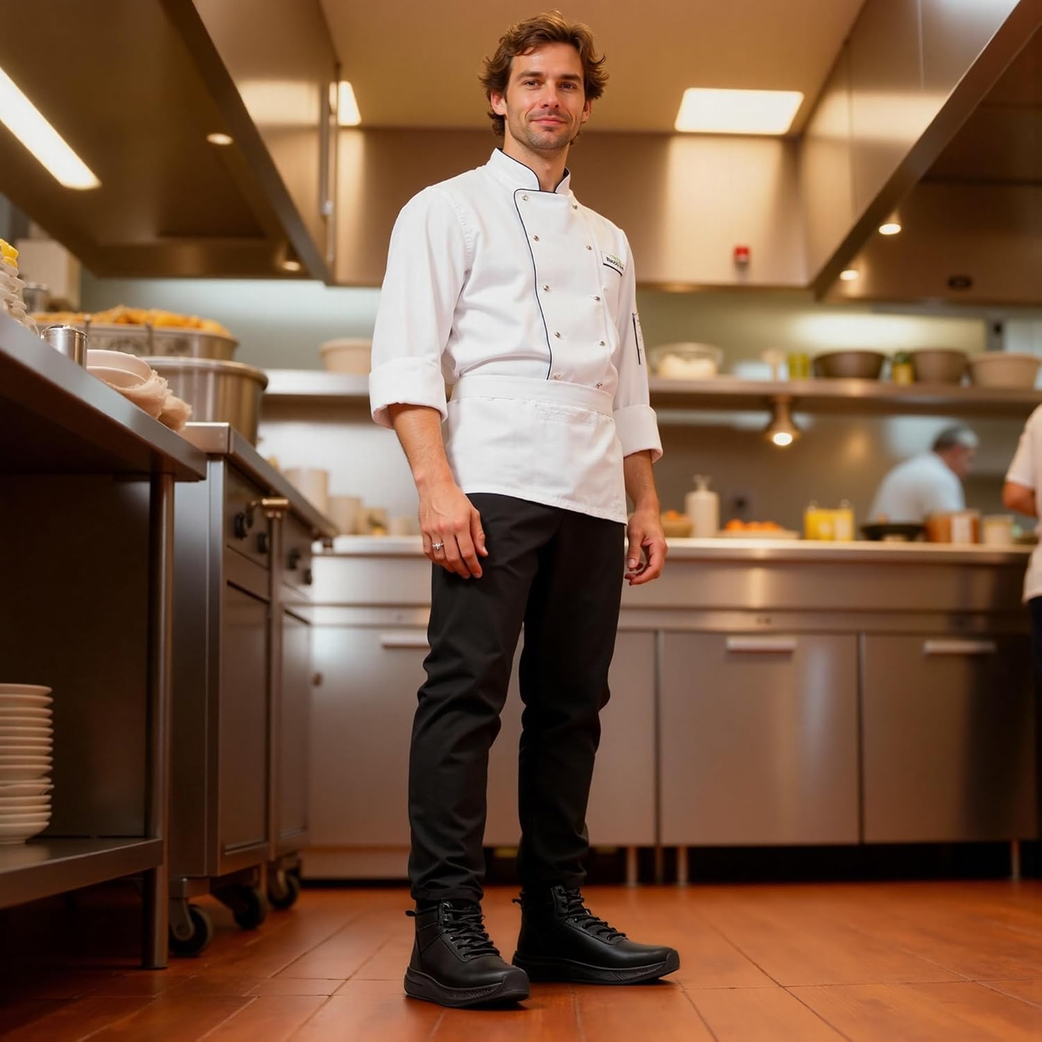 Men's Non Slip Boots Work Shoes Waterproof Lightweight Oil Resistant Kitchen Chef Food Service Leather Ankle Boot - Image 3