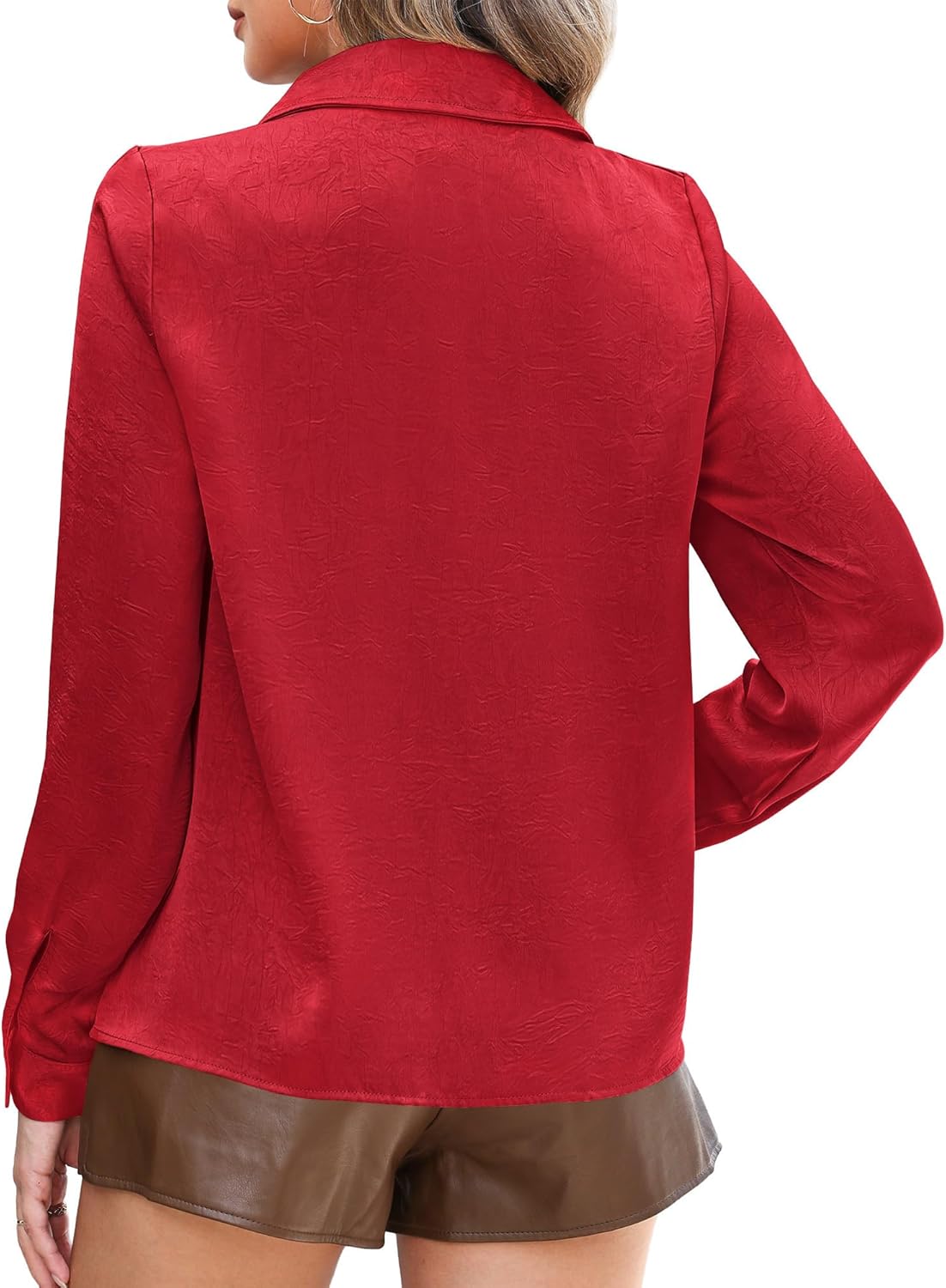 Long Sleeve Satin Blouses Shirts for Women Dressy Casual- Womens V-Neck Collared Business Work Outfits Top Fall Fashion - Image 5