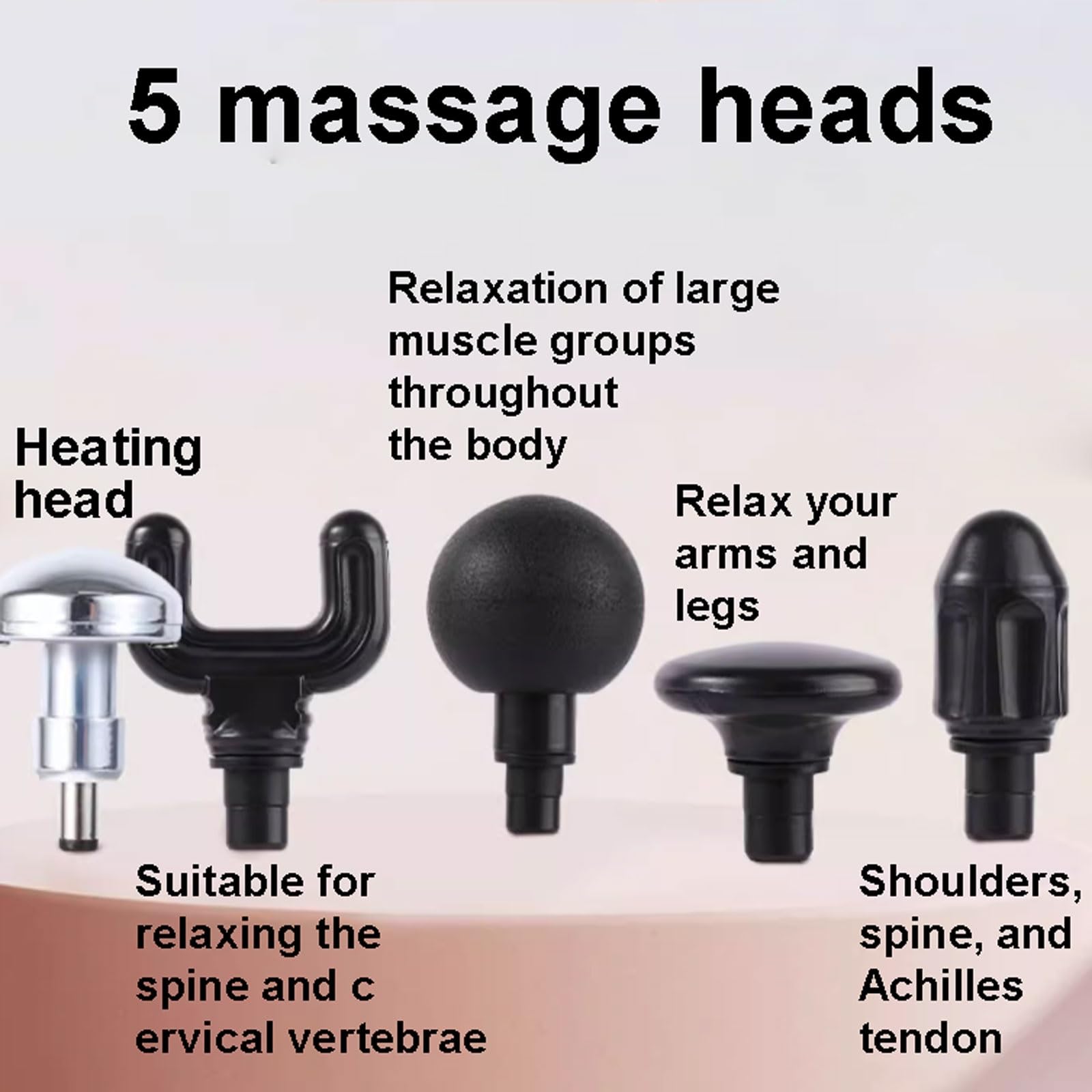 Portátil Pistola de masaje de plástico con 5 cabezales de masaje, masajeador de mano recargable con calor, masajeador de percusión de cuerpo completo poderoso(Pale Red)