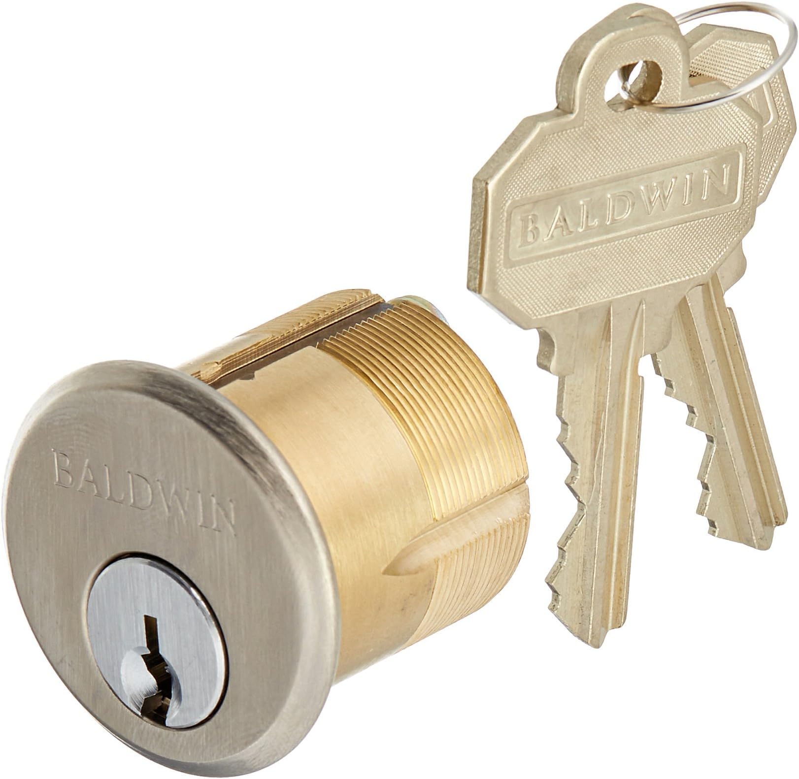 Baldwin 8323 1-1/4 Inch Mortise Cylinder C Keyway, Lifetime Satin Nickel