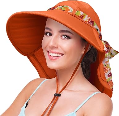Womens Sun Hats Neck Flap Large Brim UV 