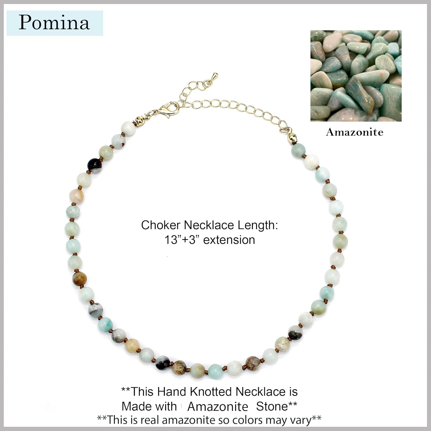 POMINA Real Amazonite Natural Gemstone Beaded Choker Necklace Semi Precious Stone Choker for Women Teen - Image 5