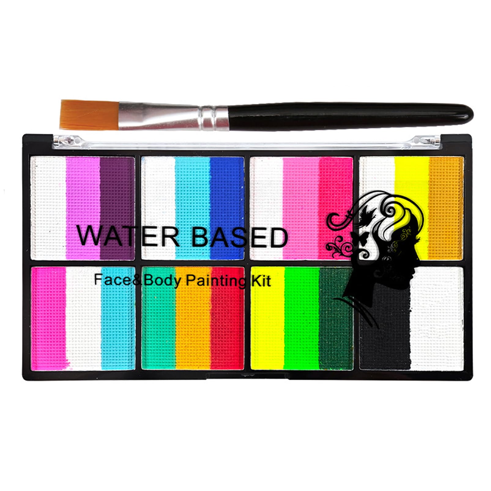 Face Paint Kit,24 Coliors Rainbow Body Paint,Face Paint Palette with Brushe,High Pigment & Easy to Color,Halloween & Cosplay& Party Makeup, Body Paint & Face Paint,Green & Blue & Red & Pink