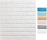 Euro Tische 3D Wandpaneele, Selbstklebende Tapete Steinoptik für Küchenrückwand, Wasserdicht Fliesenaufkleber, Tapete Wandaufkleber für Schlafzimmer Badezimmer (10Stück Weiß) 70x77x0.5cm