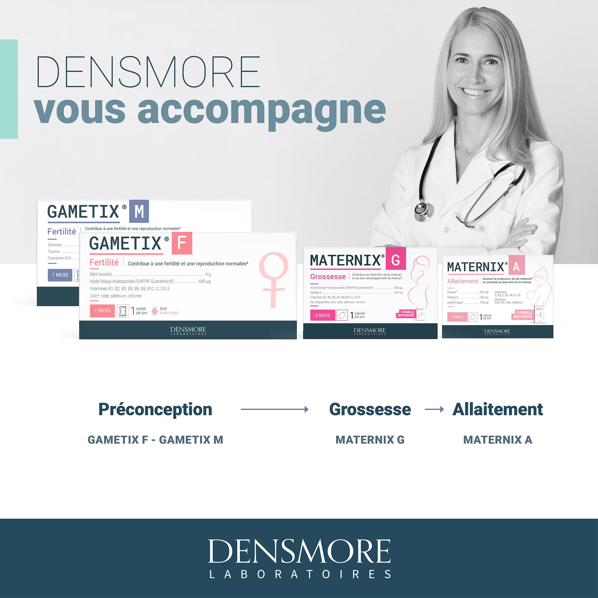 Densmore - GAMETIX M - Complément Alimentaire Fertilité et Reproduction Homme - Vitamines, Minéraux, Zinc, Sélénium, Carnitine, Taurine, Coenzyme Q10 - 30 sachets - 1 mois - Fabriqué en France