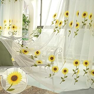 Tiyana Sheer Sunflower Curtain Panel for Living Room Rod Pocket Floral Embroidery Gauze Tulle Drapery Sweet Window Treatment for Kids Room (1 Piece, Sun Flower, 40x63 inch)