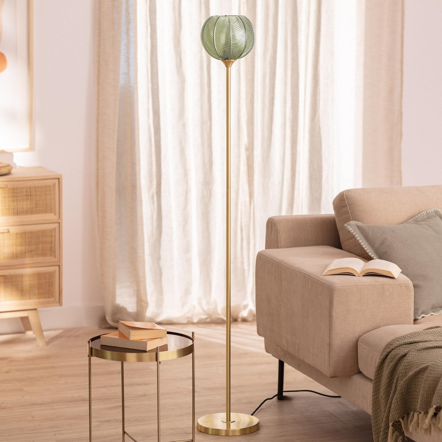 LEDKIA Lámpara de Pie Metal y Cristal Klimt Verde