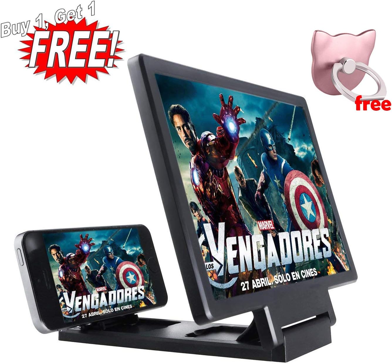 Phone Screen Magnifier, Mobile Phone Screen Enlarger 3D Smartphone Amplifier And Phone Ring Holder For All Smart Phone