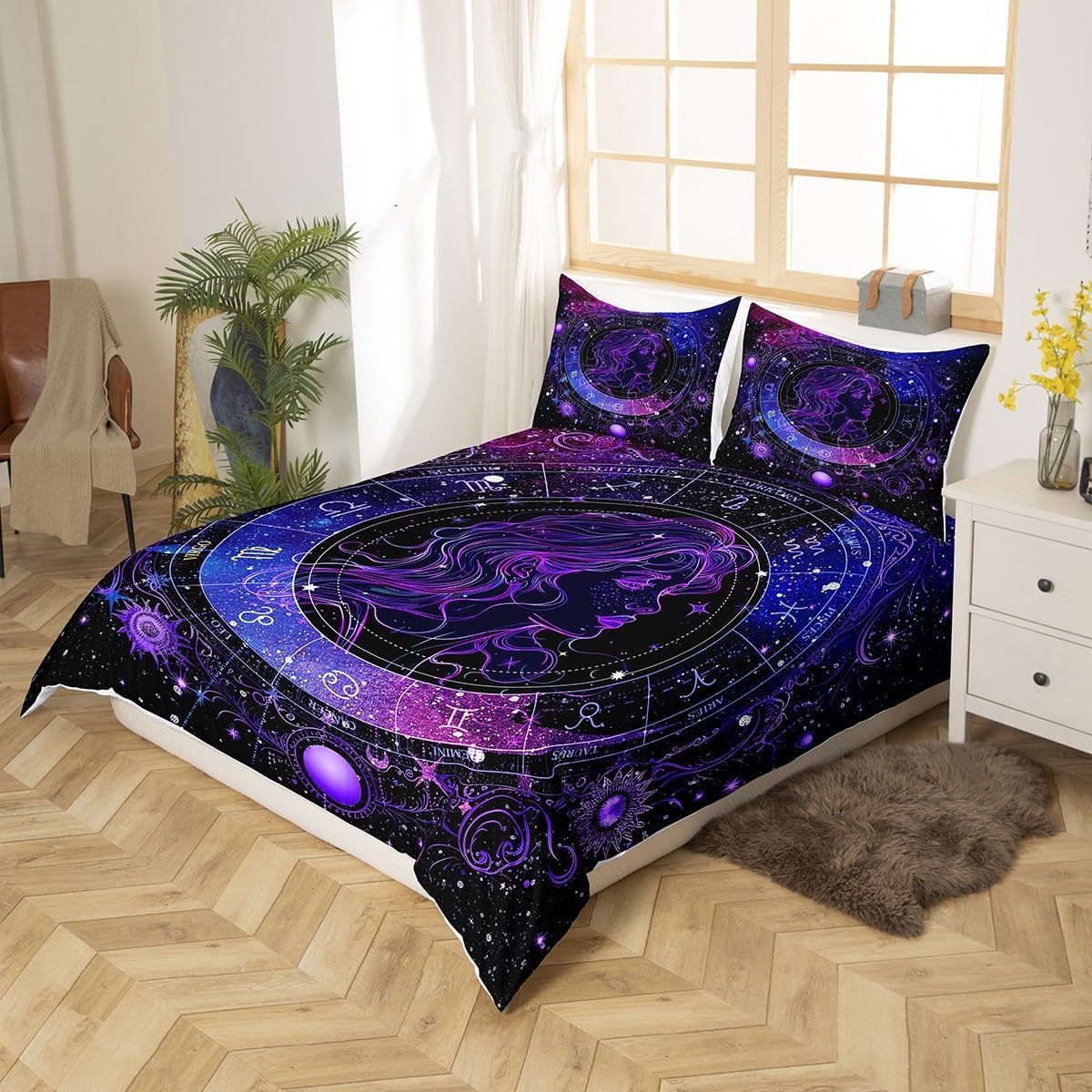 Feelyou Virgo Comforter Cover Set Queen Size Constellation Bedding Set for Boys Girls Children Horoscope Astrology Bedding Duvet Cover Set Room Decor Constellation Theme Bedspread Cover 3Pcs