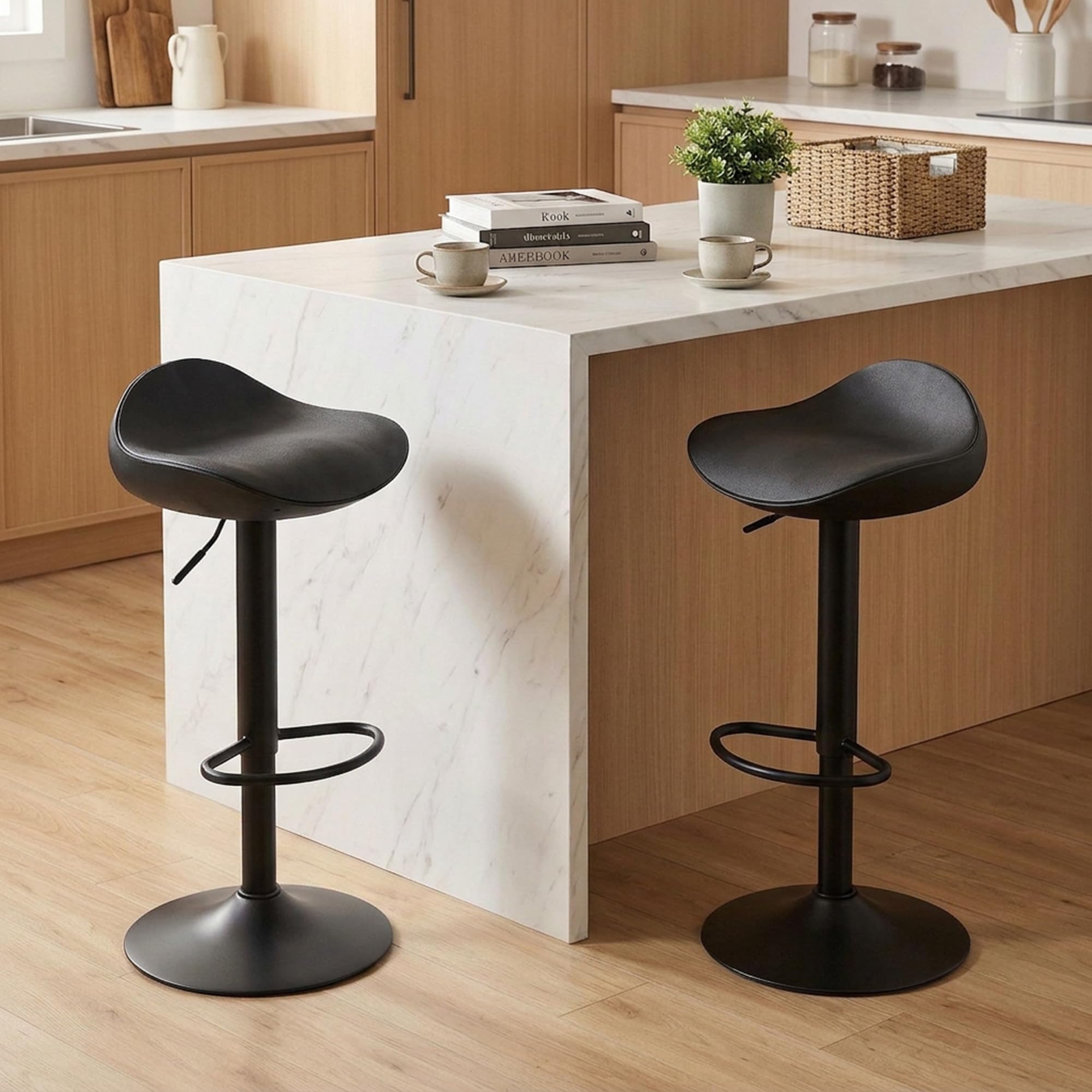 Kidol & Shellder Tabourets de Bar Chaises de Salle à Manger Lot de 2 Noir, Hauteur Réglable à 360°, Chaises de Bar en Plastique et Métal Creux, pour Maison Cuisine Comptoir Bistro…