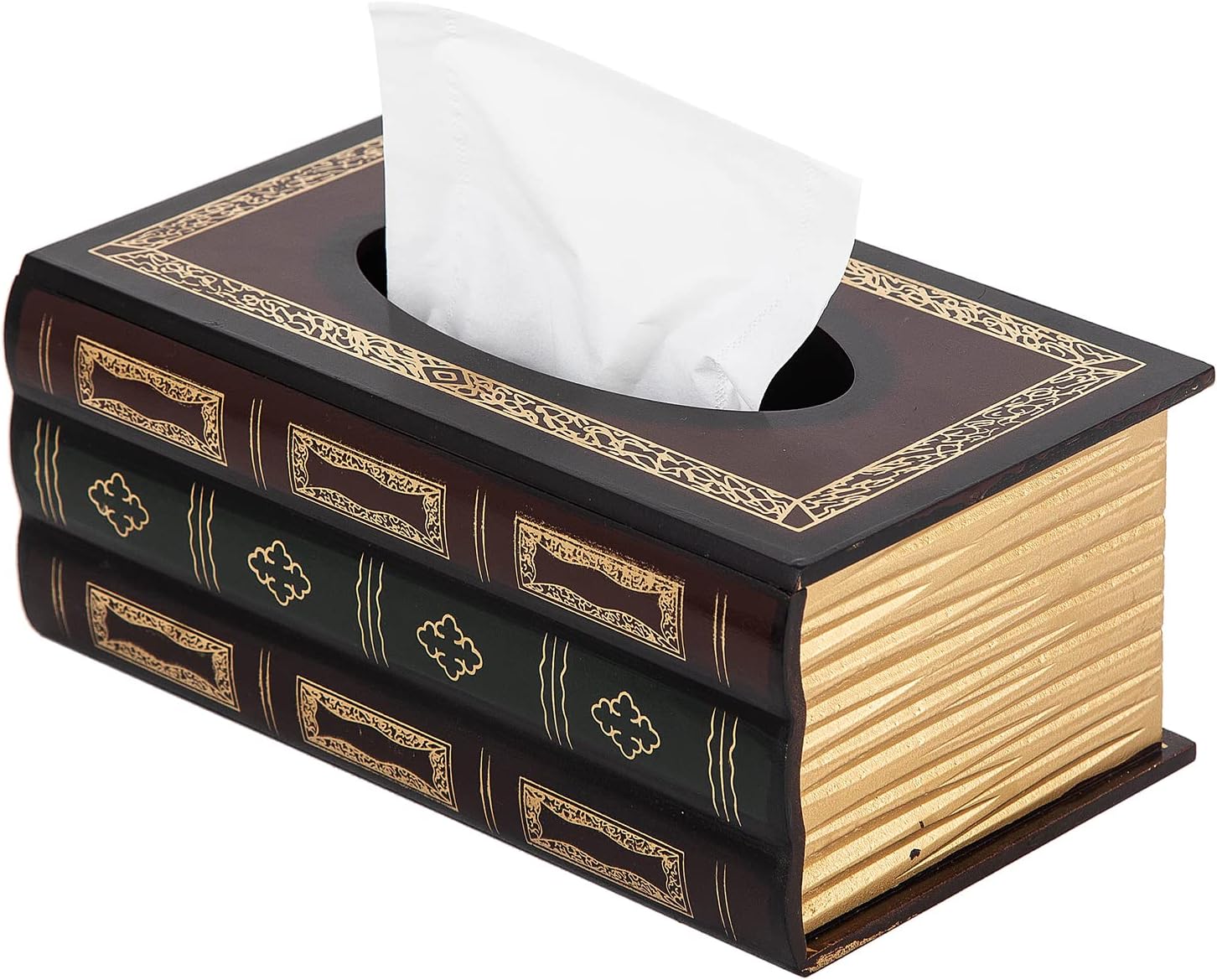 Crafted Classical Retro Wooden Antique Book Tissue Box Cover Square Tissue Holder Dispenser Paper Cover Case Napkin Holder Home Decor for Bathroom Living Room Office car Kitchen (Brown)