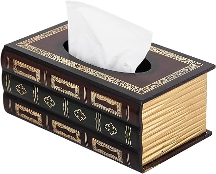 Crafted Classical Retro Wooden Antique Book Tissue Box Cover Rectangular Tissue Holder Dispenser Paper Cover Case Napkin Holder Home Decor for Bathroom Living Room Office car Kitchen Red