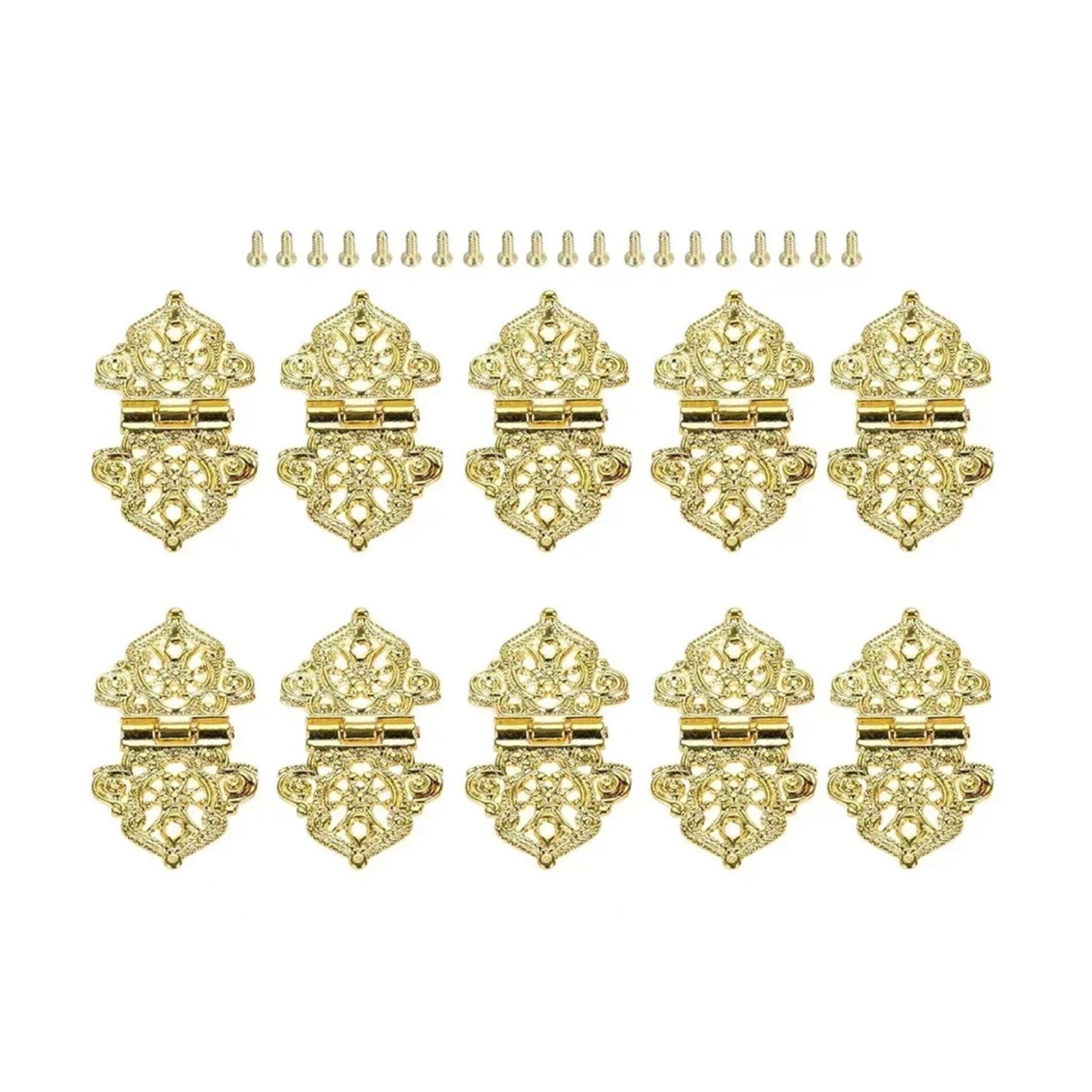 Haogui 10PCS Antique Printing Zinc Alloy Furniture Box Hinge Wooden Cabinet Drawer Hardware(Gold)