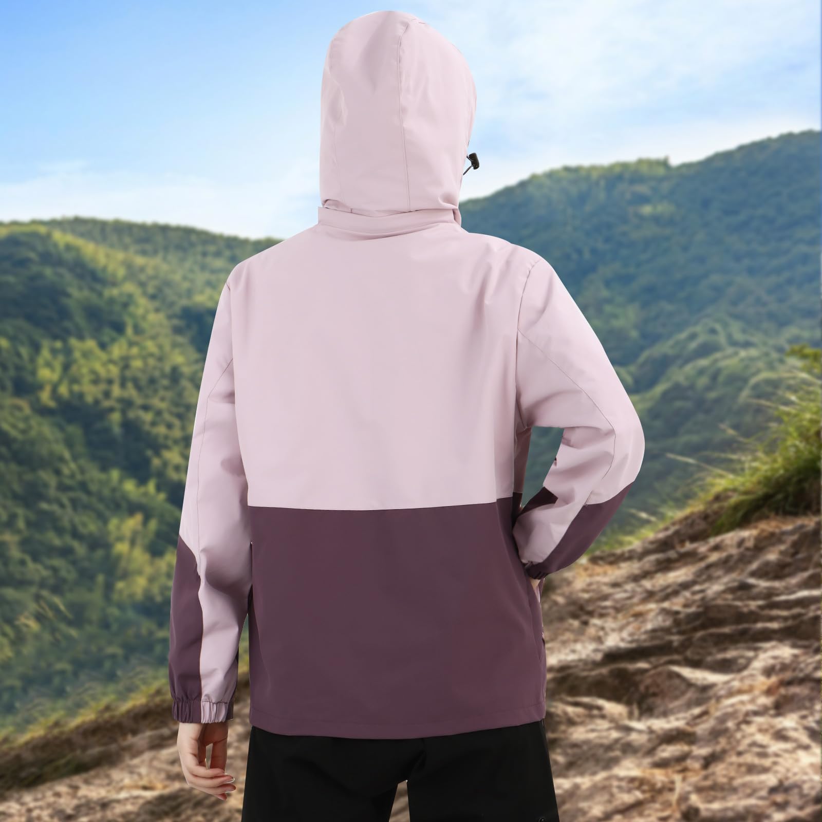 Vestes de Pluie pour Femmes Imperméable à Capuche Combinaison de Pluie de Randonnée Légère pour Dames Coupe-vent Complet à Fermeture éclair en Plein air