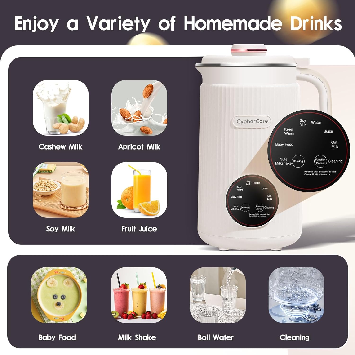 Nut Milk Maker Machine, 40oz(1200ml) Homemade Almond, Oat, Soy, Milk Shake, Plant Milk, Milk Machine Maker With Nut Milk Bag, Soy Milk Maker With Delay Start/Keep Warm/Cleaning/Boil Water