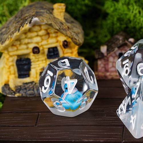 Miniatura 3 de Cusdie Dados DND de 7 troqueles, juego de dados poliédricos rellenos de animales, para juegos de rol, dados D&D (pingüino azul)