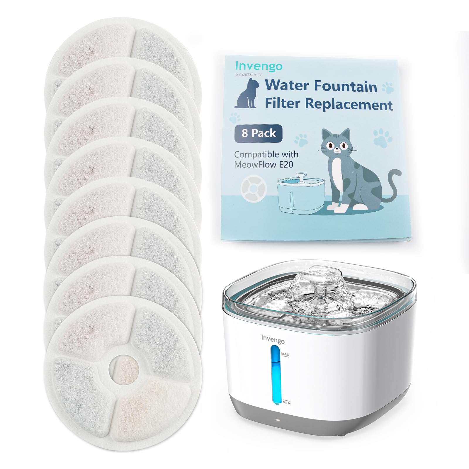 8 Filters for Wireless Cat Water Fountain, Sliver