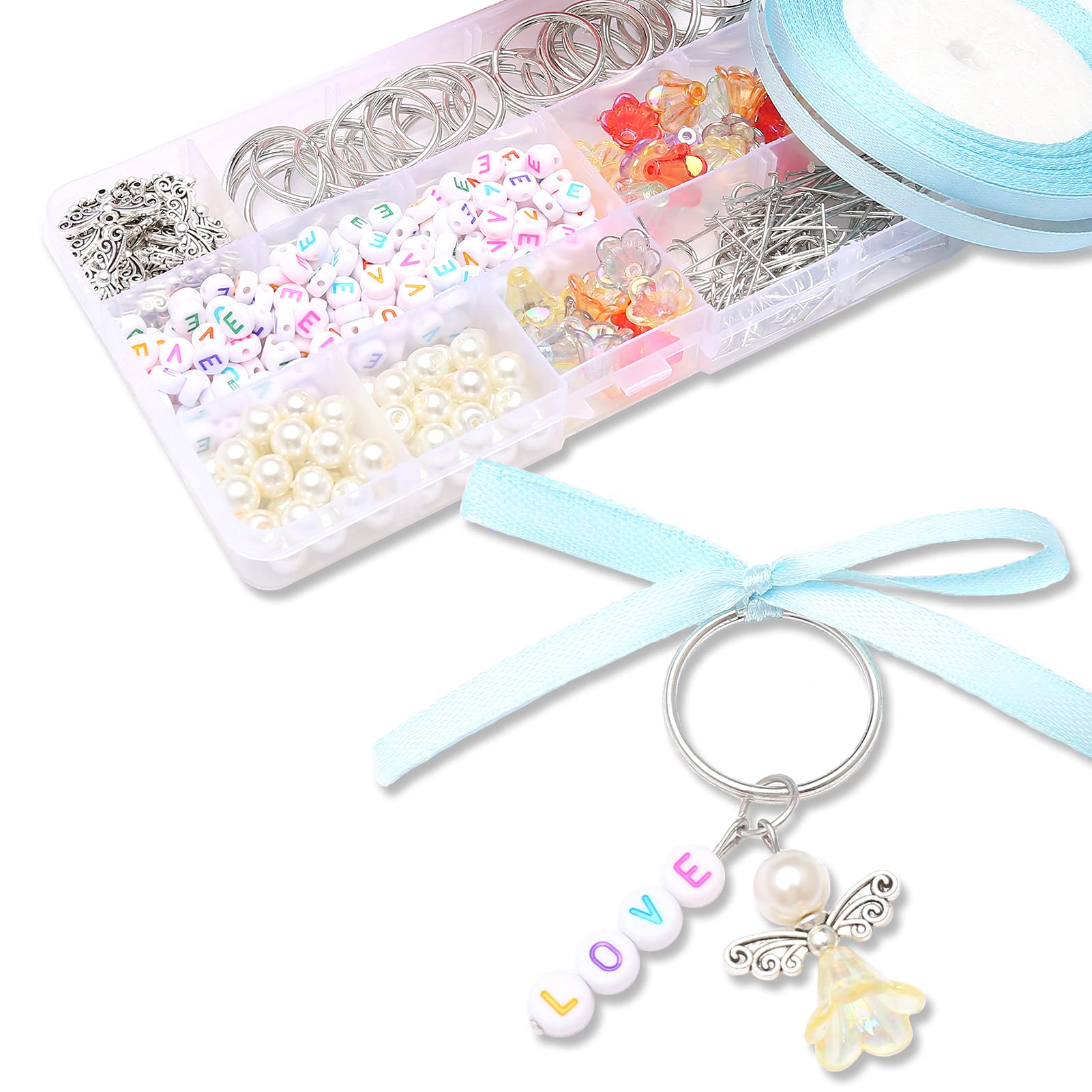 HERZWILD 50 Sets Guardian Angel Make Your Own Set Love Keyring Angel Charm Bead Angel Pendant for DIY Wedding Jewellery Necklace Crafts (Colourful)