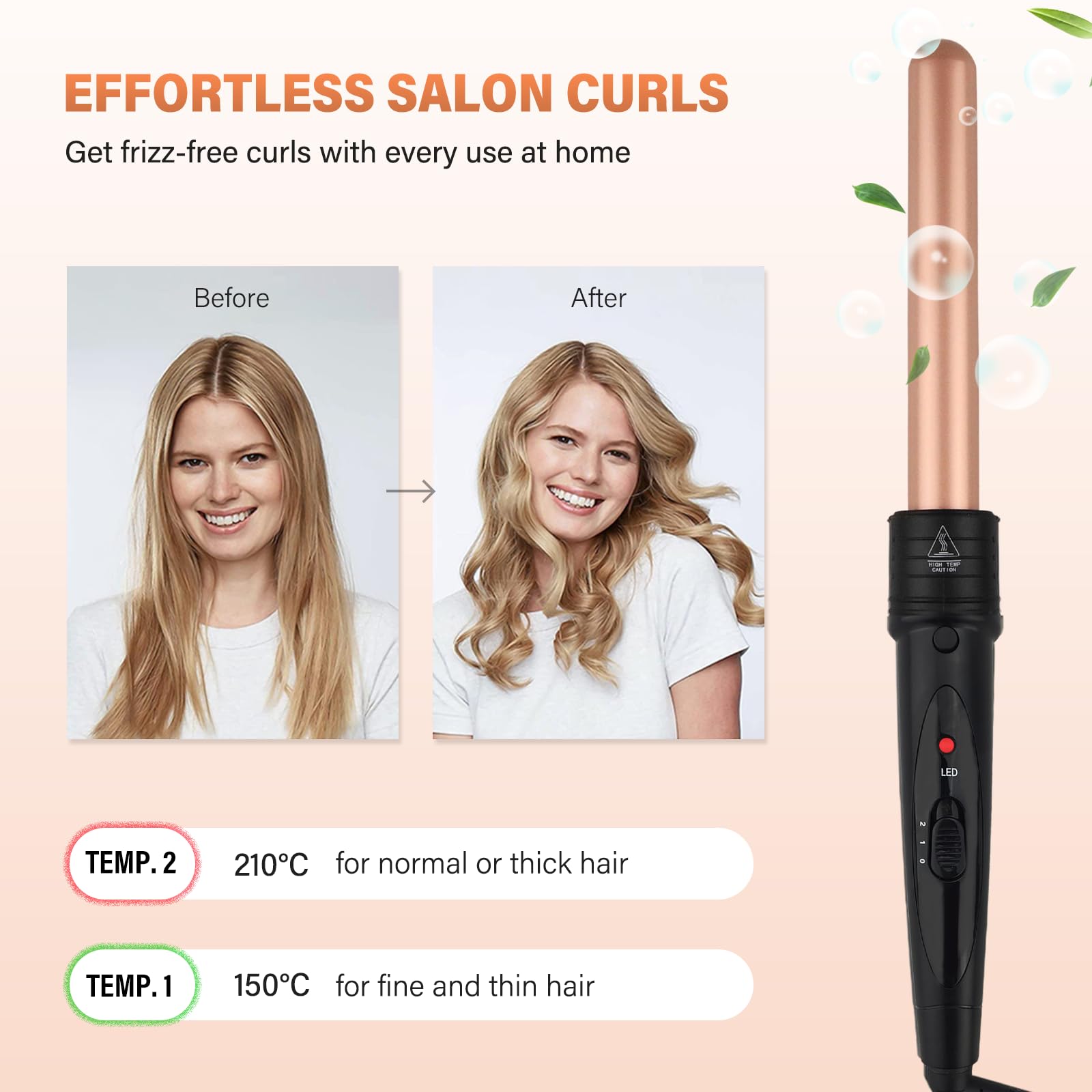 5 in 1 Lockenstab Set - janelove 10-32mm Keramik Lockenstab mit Verschiedenen Aufsätzen für Große und Kleine Locken, 2 Einstellbare Temperatur Lockenwickler Kit mit Handschuhe & Nylontasche (Roségold)