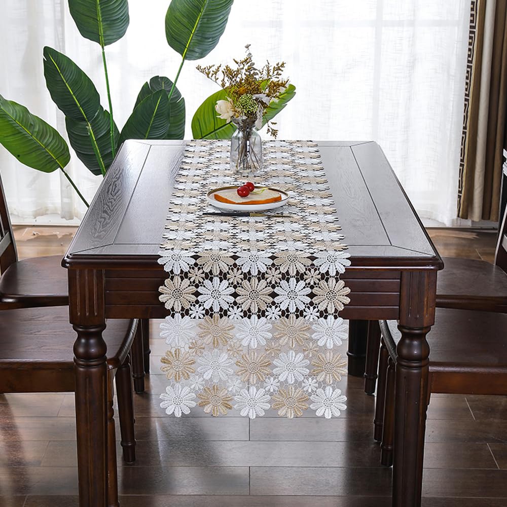 Runner da Tavola in Pizzo Elegante - Decorazione per Matrimoni, Festival, Casa - 40x120 cm, Misto Bianca e Marrone