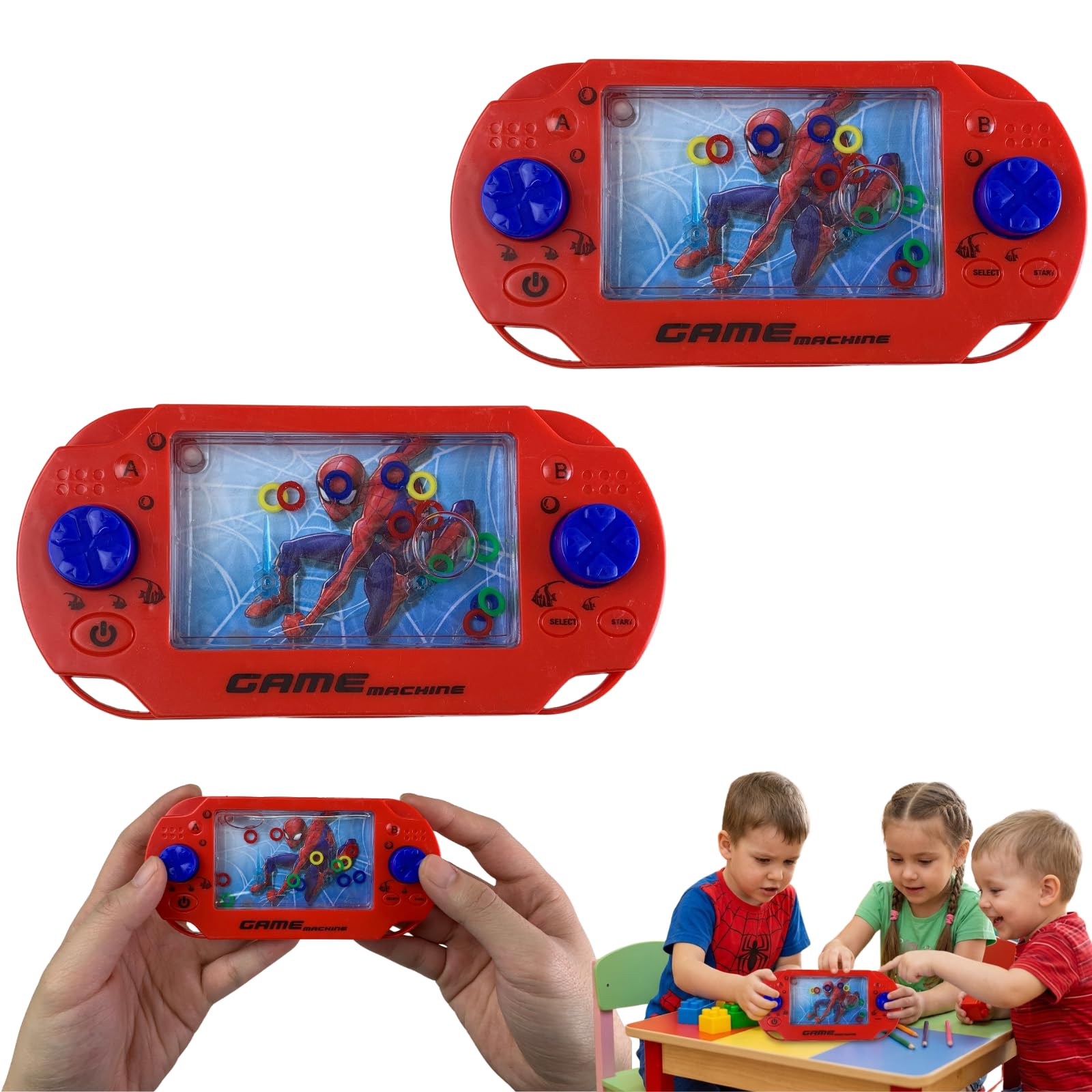 SRV Hub Spiderman Water Ring Game 2Pcs for Kids 3+, Portable Handheld Travel Toy, Retro Push-Button Interactive Sensory Game, Party Bag Filler, Screen-Free Fun - 15cm — image 1