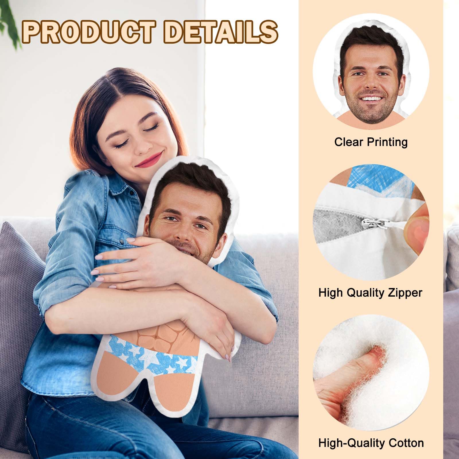 LucBuy Almohada Facial Personalizada, Almohadas de Muñecos de Peluche con Foto Personalizada, Almohada FEA Decorativa para Sofá con Impresión 3D de Doble Cara, Aniversarios Cumpleaños Regalos (S 23)