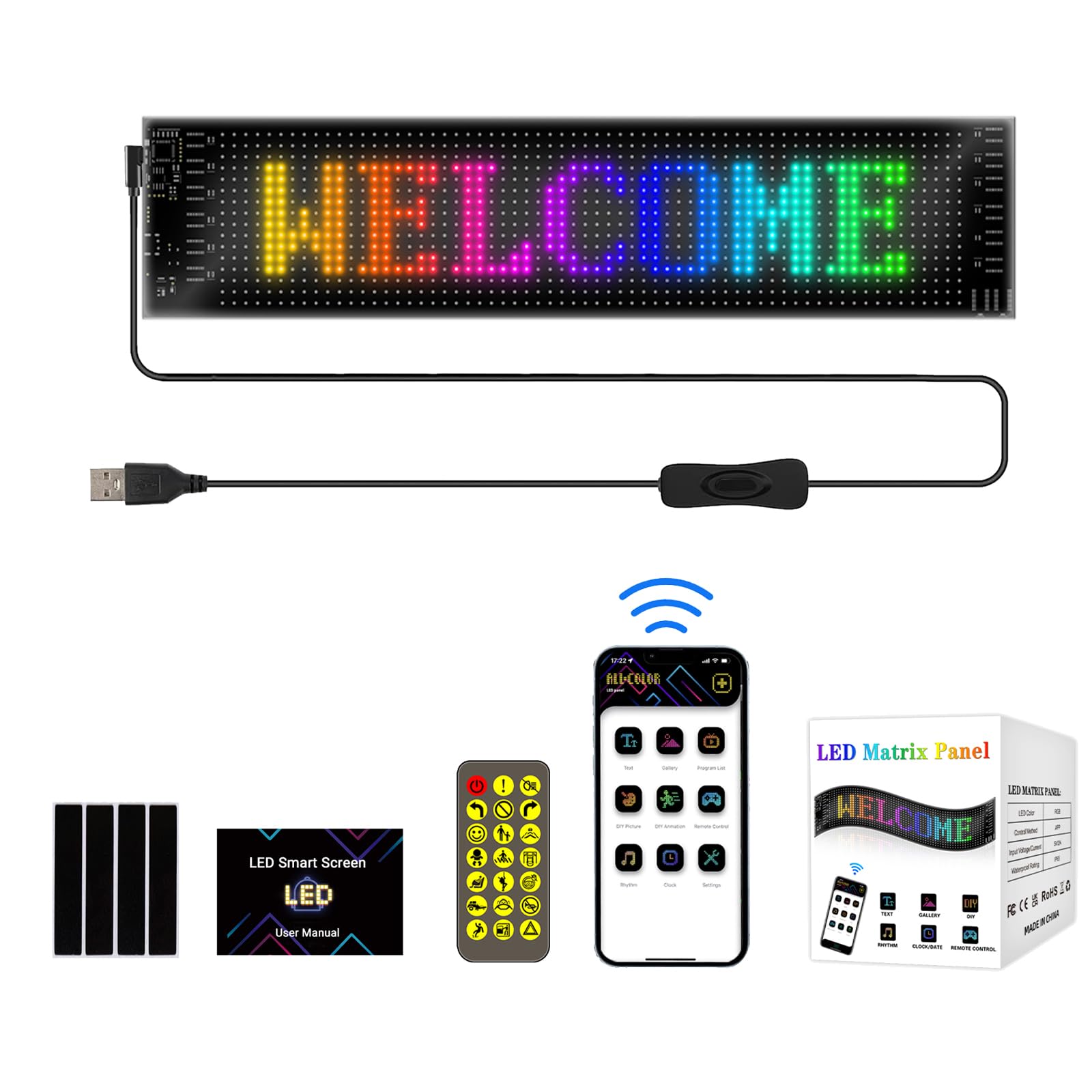 GAESHOW Oczy LED do ciężarówki, elastyczny panel wyświetlacza LED, programowalny, Bluetooth, zasilanie USB, do samochodu, ciężarówki, sklepu, baru, graffiti (37,4 cm × 9,2 cm)