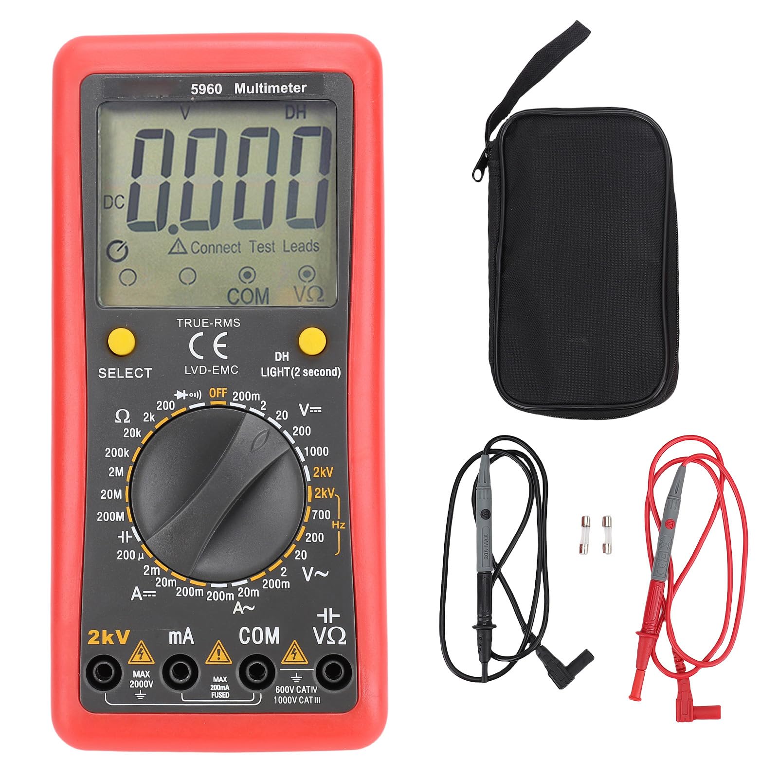 Multimetro Digitale, 2000v 200MA 20MΩ Tester di Tensione Professionale con Voltmetro CC CC, Misura Accuratamente la Tensione, la Corrente, la Resistenza, la capacità e il Dioodo