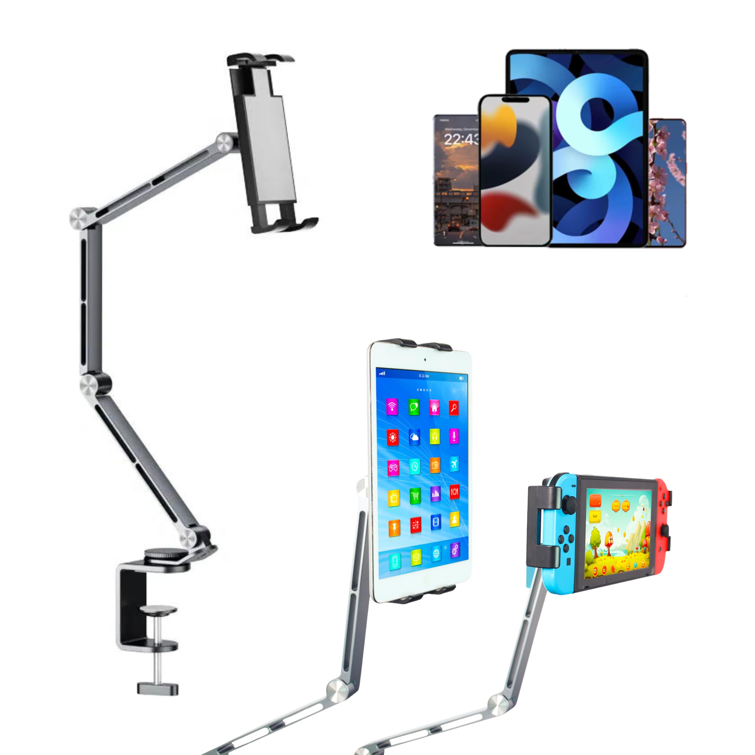 LapTechy Aluminum Alloy Tablet Stand for Desk Adjustable Foldable Arm Phone Holder Compatible with iPad Pro 13 12