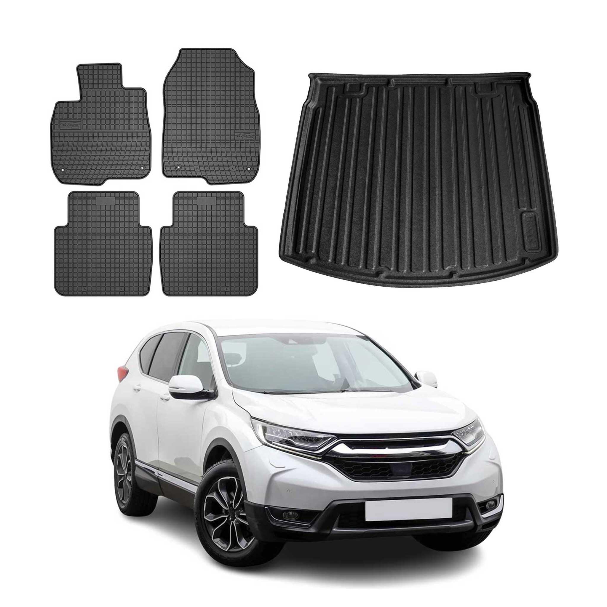 OMAC Fußmatten & Kofferraumwanne Set kompatibel mit Honda CR-V 2016-2025 Gummi Schwarz TPE 5X