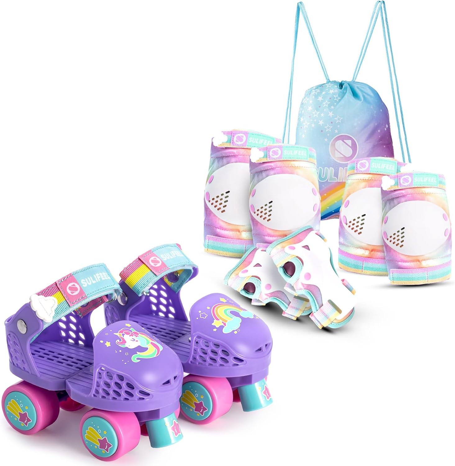 SULIFEEL Kids Adjustable Beginner Roller Skates for Gilrs and Boys Age 2-5 Years Old Dazzling Purple
