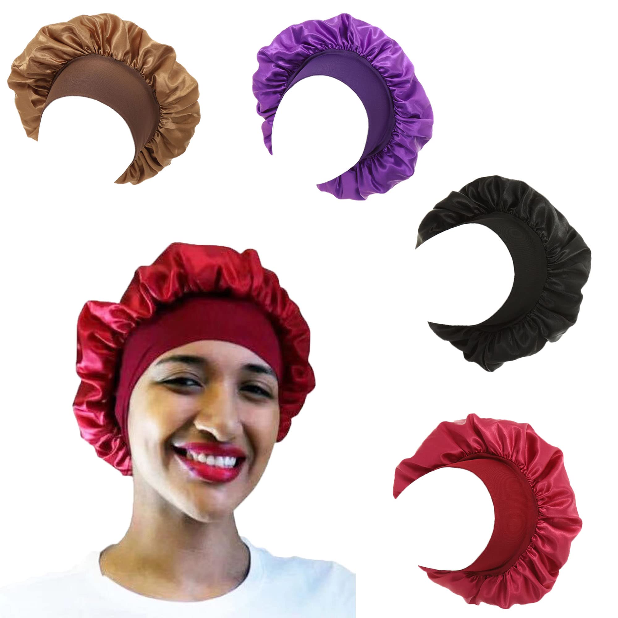 DONNA Shower & Conditioning Silky Satin Cap Waterproof Bath Caps Plastic Reusable Shower Caps Elastic Band Bath Hair Hat Stocking Stuffers for Women Braid,1PC CORAL PINK COLOR