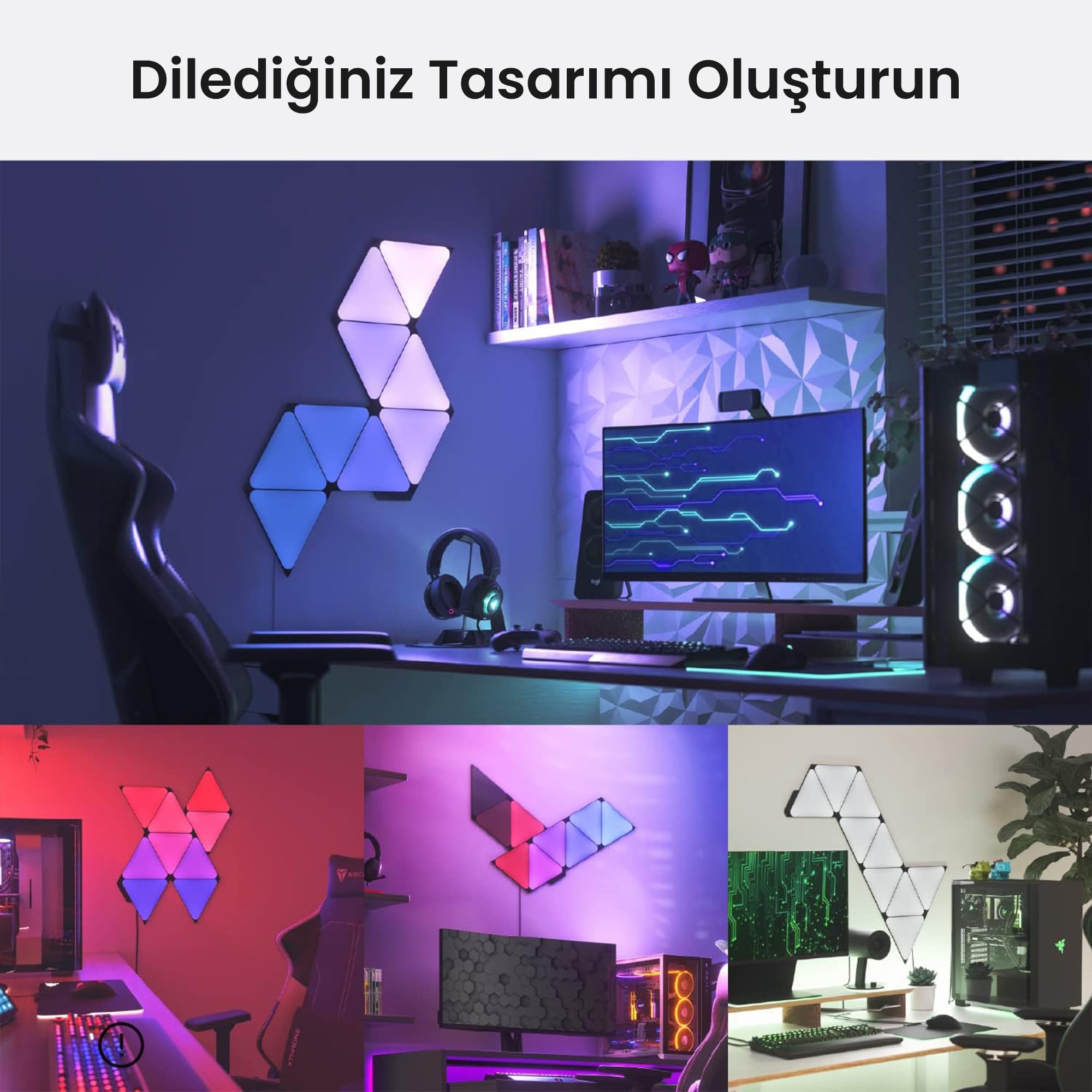 Nanoleaf Kit Shapes Ultra Black Triangle, 9 panneaux LED triangulaires intelligents RGBW 16 millions de couleurs, synchronisation musique et écran, compatible avec Alexa, Google et Apple