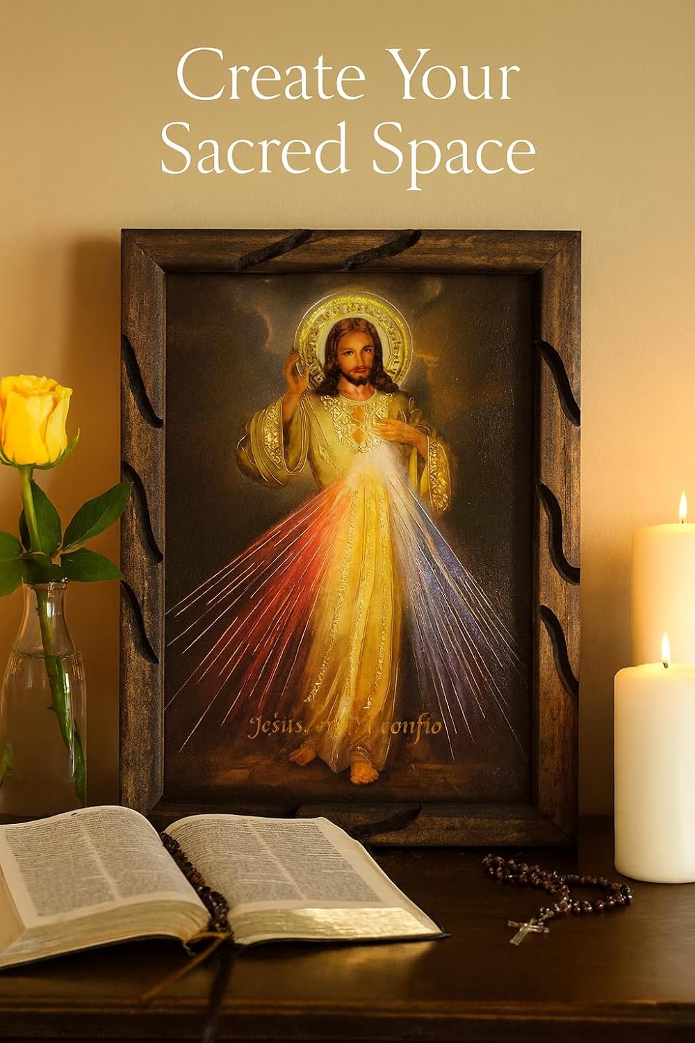 Mrcjsales-The Lord Of Divine Mercy in rustic frame, Oil painting, 24''x36'', 13''x18'', 10''x12'' inches, religious art image, Senor de la Divina Misericordia imagen, Cuadro rustico , Home decor, wall decor, church events, gifts (Medium - 18"x13" inches)