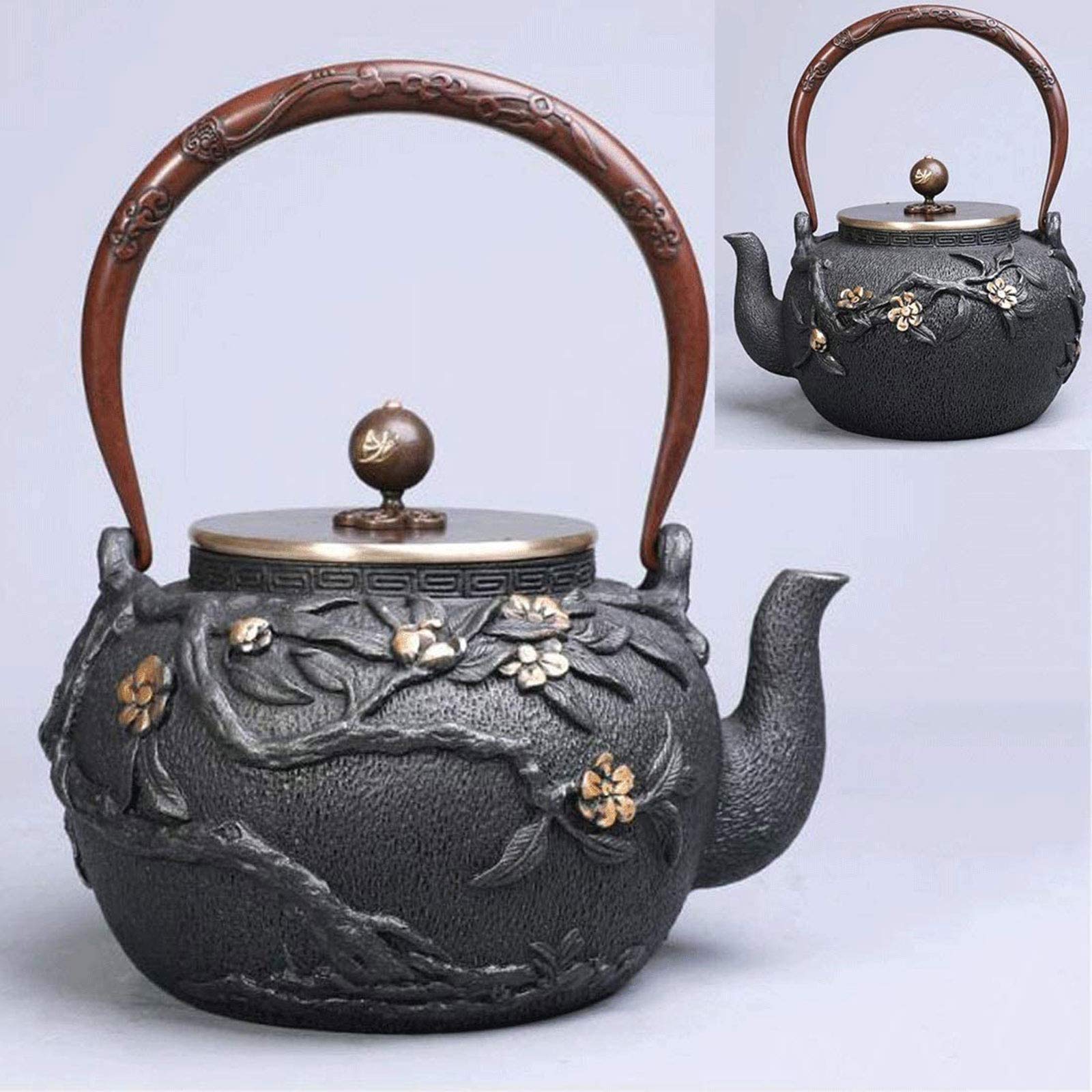 MGEMJMJ Teapot Tea Pot, Cast Iron Vintage Tea Kettle For Loose Leaf Tea, Small Japanese Heat Resistant Tea Pot For Office Party Home, 1.2 Litre