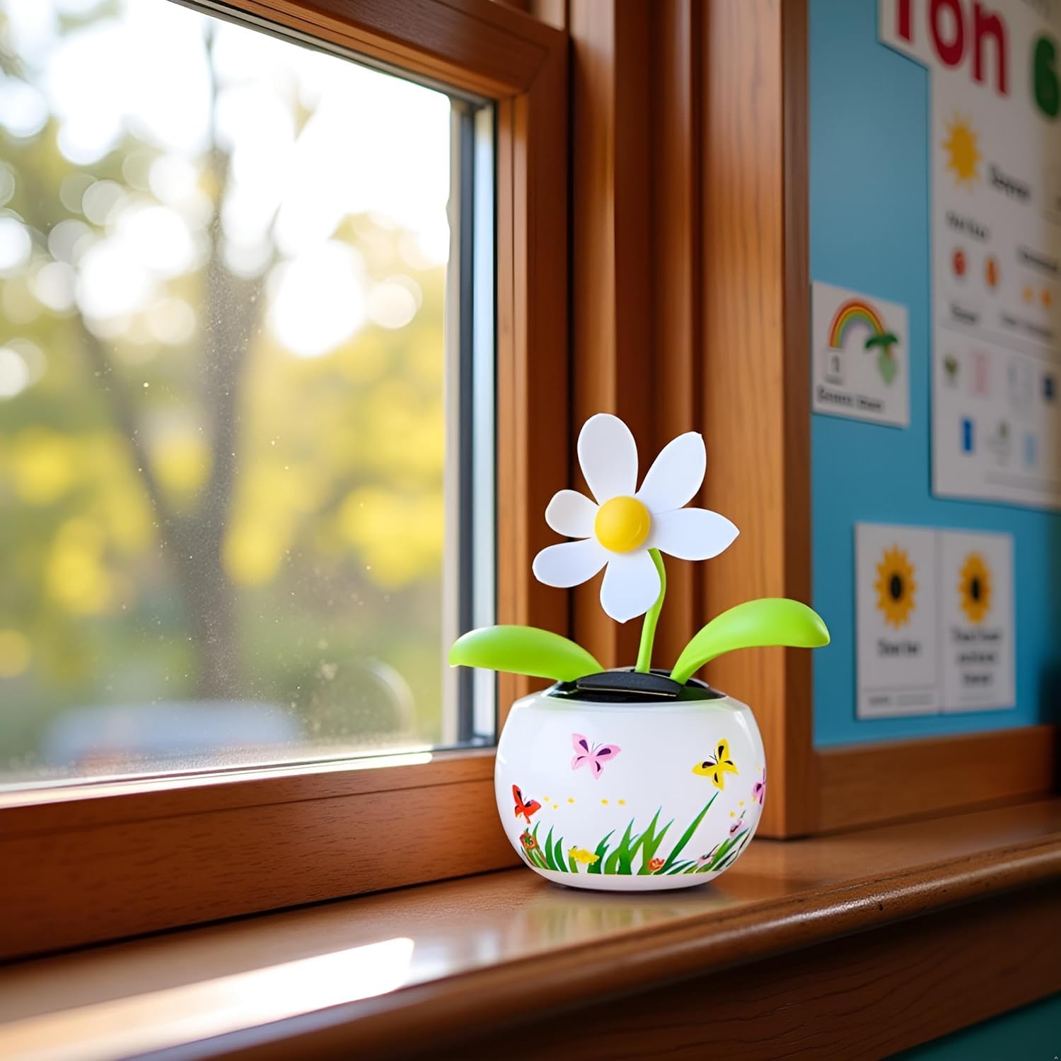 Solar Dancing Solar Powered Dancing White Flower in Colorful Shape Flip Flap Animated Bobblehead Dancer Window Sun Catcher Car Dashboard Decor Solar Power Kits，Learning and Education