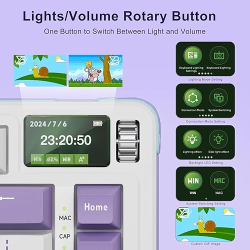 Miniatura 6 de BOYI Teclado mecánico inalámbrico C75 con pantalla, 75% montado en juntas, tres modos Bluetooth 5.02.4GHzpuerto tipo CUSB-A, 81 teclas RGB cremoso