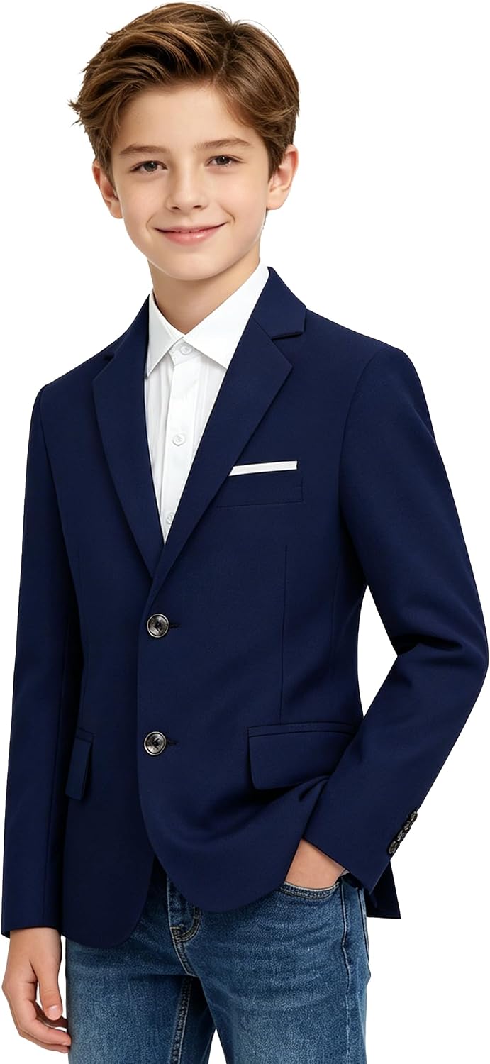 Blazer for Boys Formal Suit Jacket Kids Sport Coat with Notch Lapel for Daily School