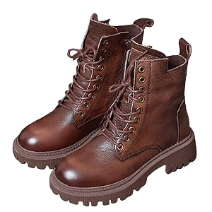 Womens Lace-Up Combat Boots Platform Chunky Low Heel Lug Sole Ankle Booties Waterproof Wide Width Leather Boots