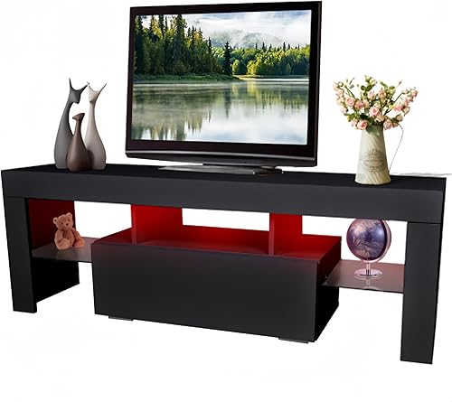 CITYLIGHT Soporte de TV LED para televisores de hasta 55 pulgadas, moderno centro de entretenimiento con puerta de relleno de plumón, estante de