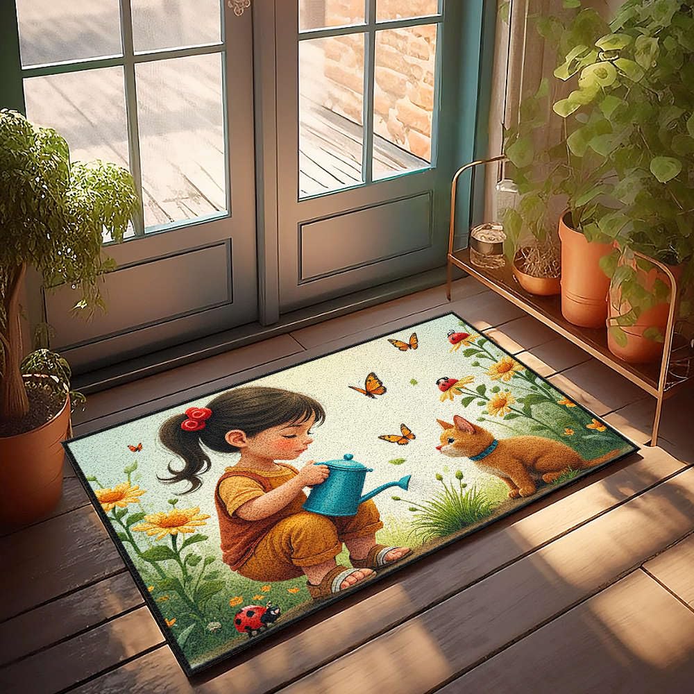 Paillasson original chat et fleurs pour une entrée accueillante et poétique