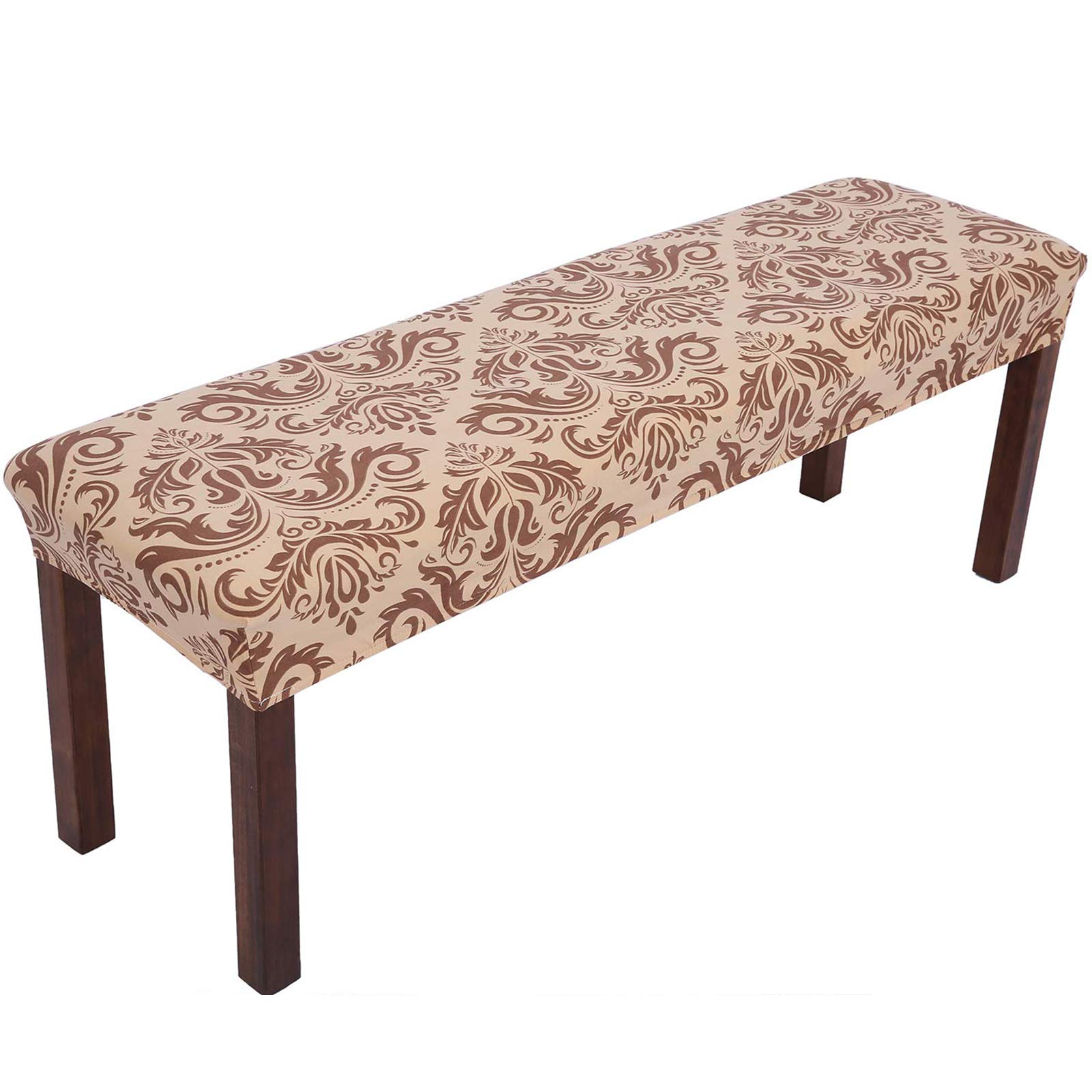 Comqualife Stretch Spandex Printed Dining Bench Cover - Anti-Dust Removable Upholstered Bench Slipcover Washable Bench Seat Protector for Living Room, Bedroom, Kitchen (Gold)