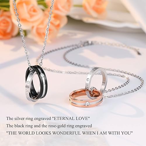 Miniatura 4 de UPROMI Collar a juego para parejas, novio, novia, marido, esposa, aniversario, boda, regalos para él y ella, Acero inoxidable, Circonia cúbica